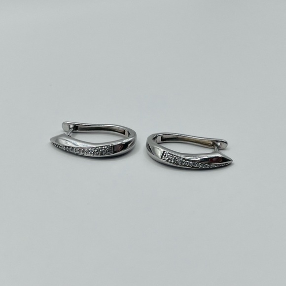 Natural Diamond Silver Earring Hoops - Picture 4 of 7